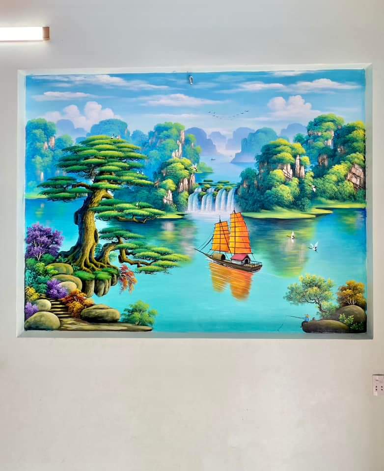 Vẽ tranh tường trang trí phòng khách